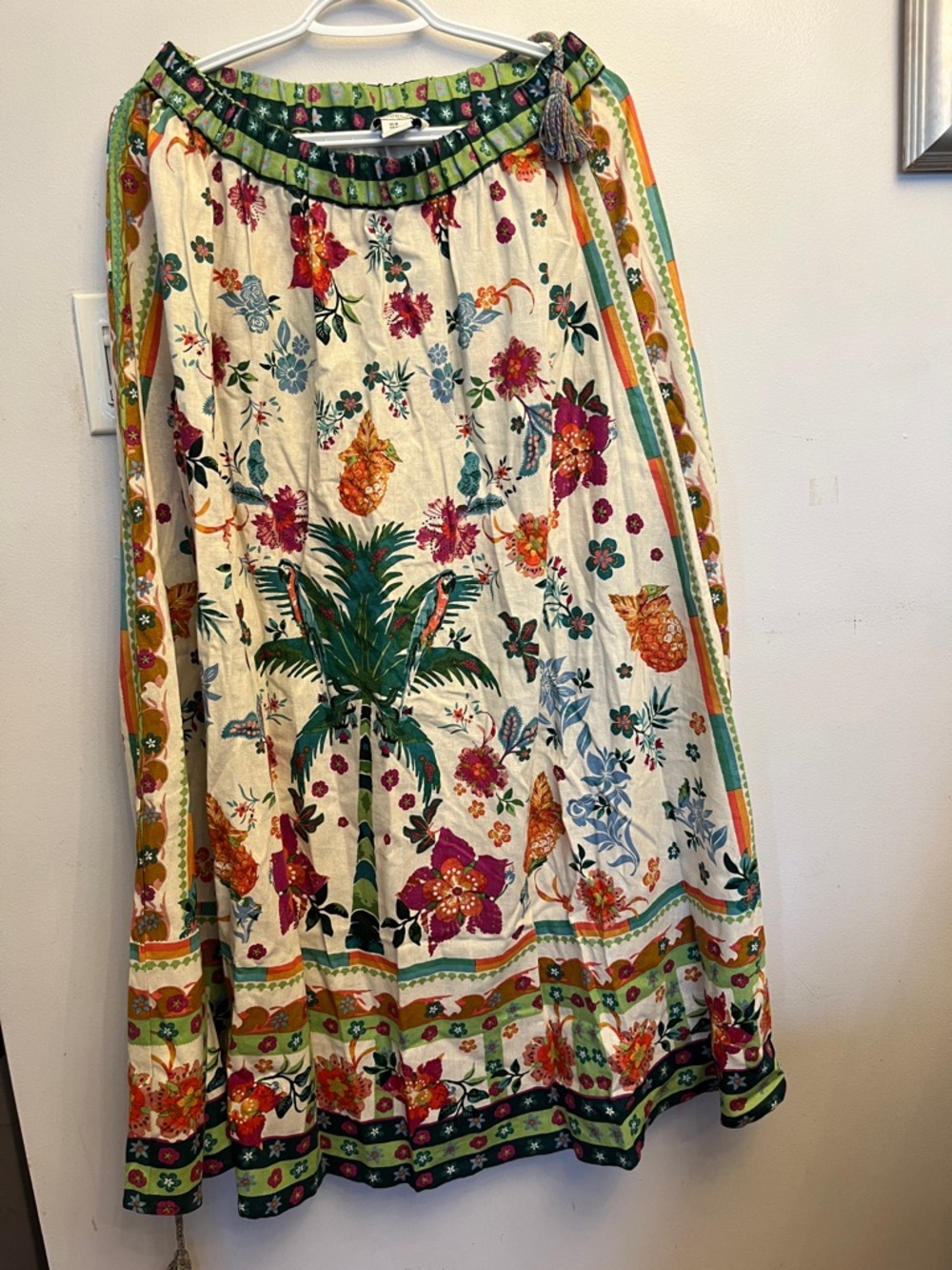 Rachel Zoe Tropical Floral Maxi Skirt in Cream, Green and Pink